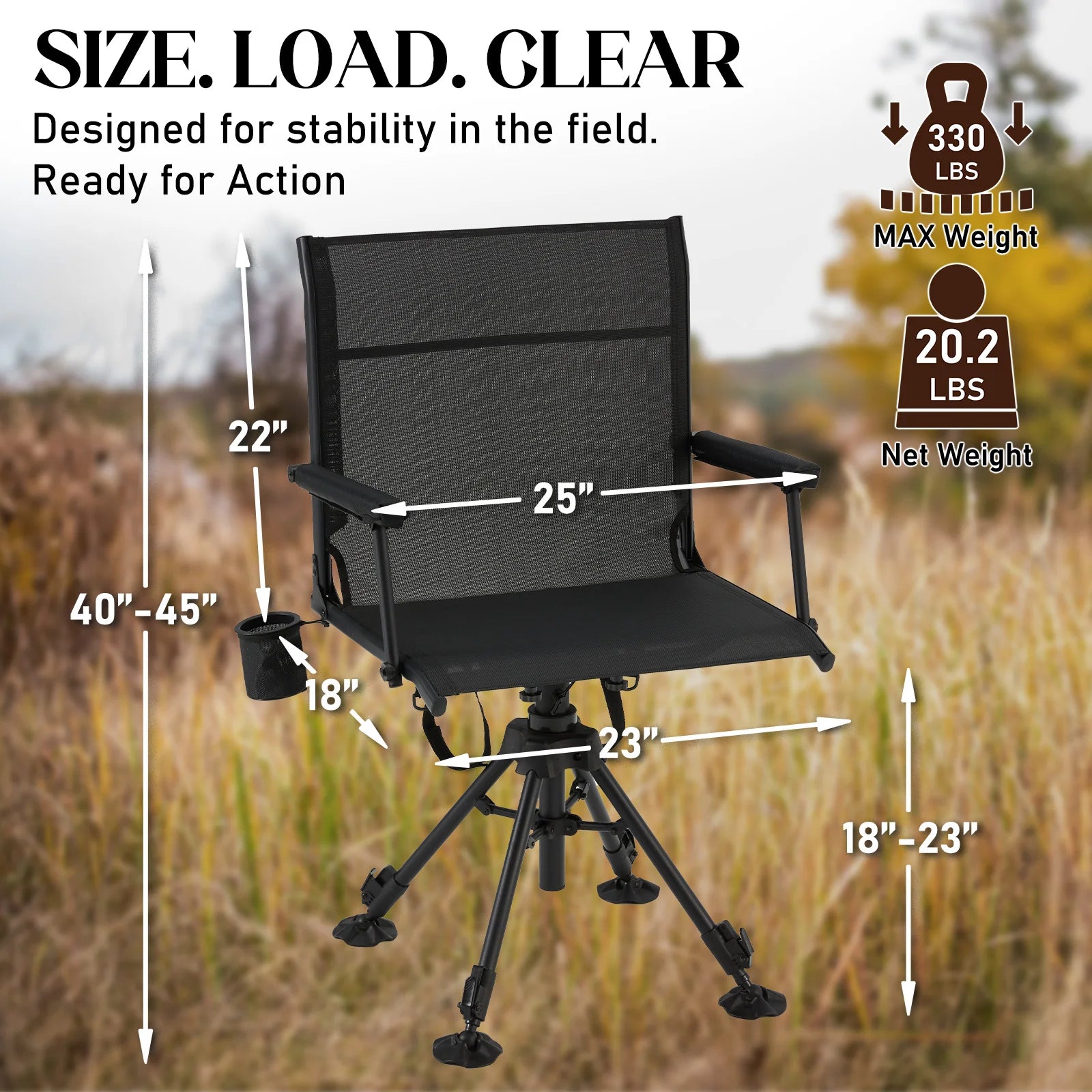 AECOJOY Lightweight Hunting Chair Without Cushion, Foldable & Rotating, Quiet Design for Deer Blind