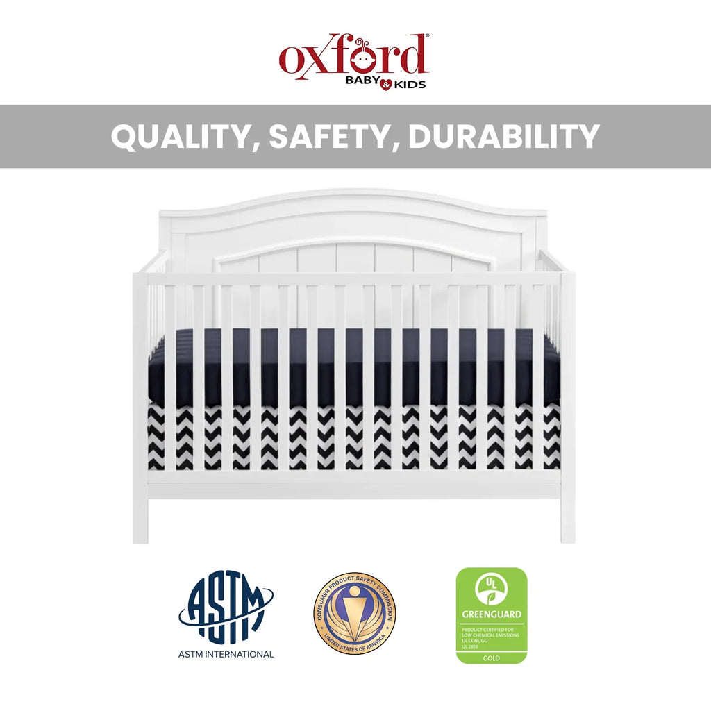 Oxford Baby North Bay 4 - in - 1 Convertible Crib, Snow White, GREENGUARD Gold Certified, Wooden Crib