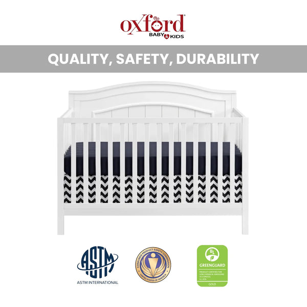 Oxford Baby North Bay 4 - in - 1 Convertible Crib, Snow White, GREENGUARD Gold Certified, Wooden Crib