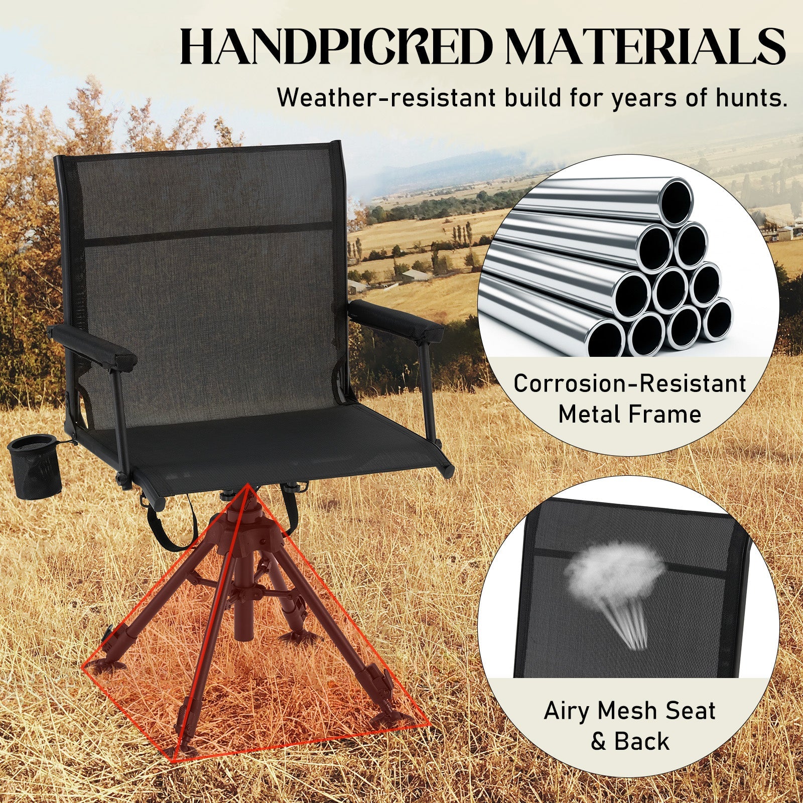 AECOJOY Lightweight Hunting Chair Without Cushion, Foldable & Rotating, Quiet Design for Deer Blind