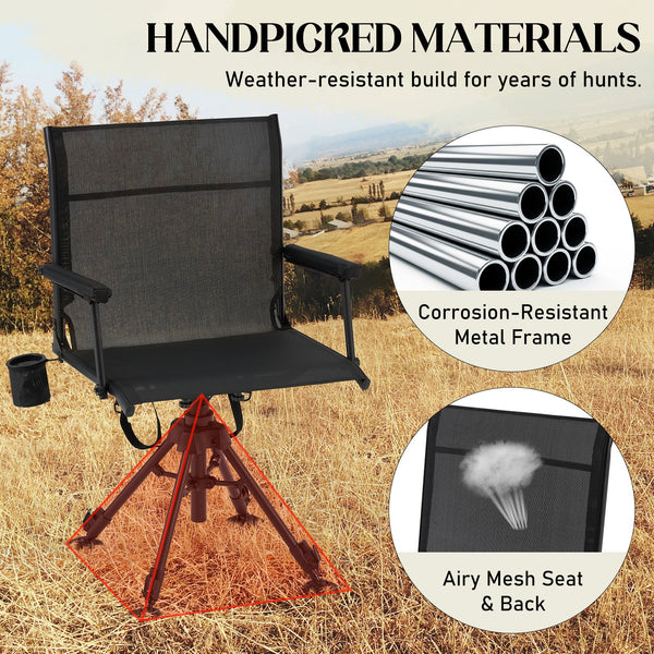 AECOJOY Lightweight Hunting Chair Without Cushion, Foldable & Rotating, Quiet Design for Deer Blind