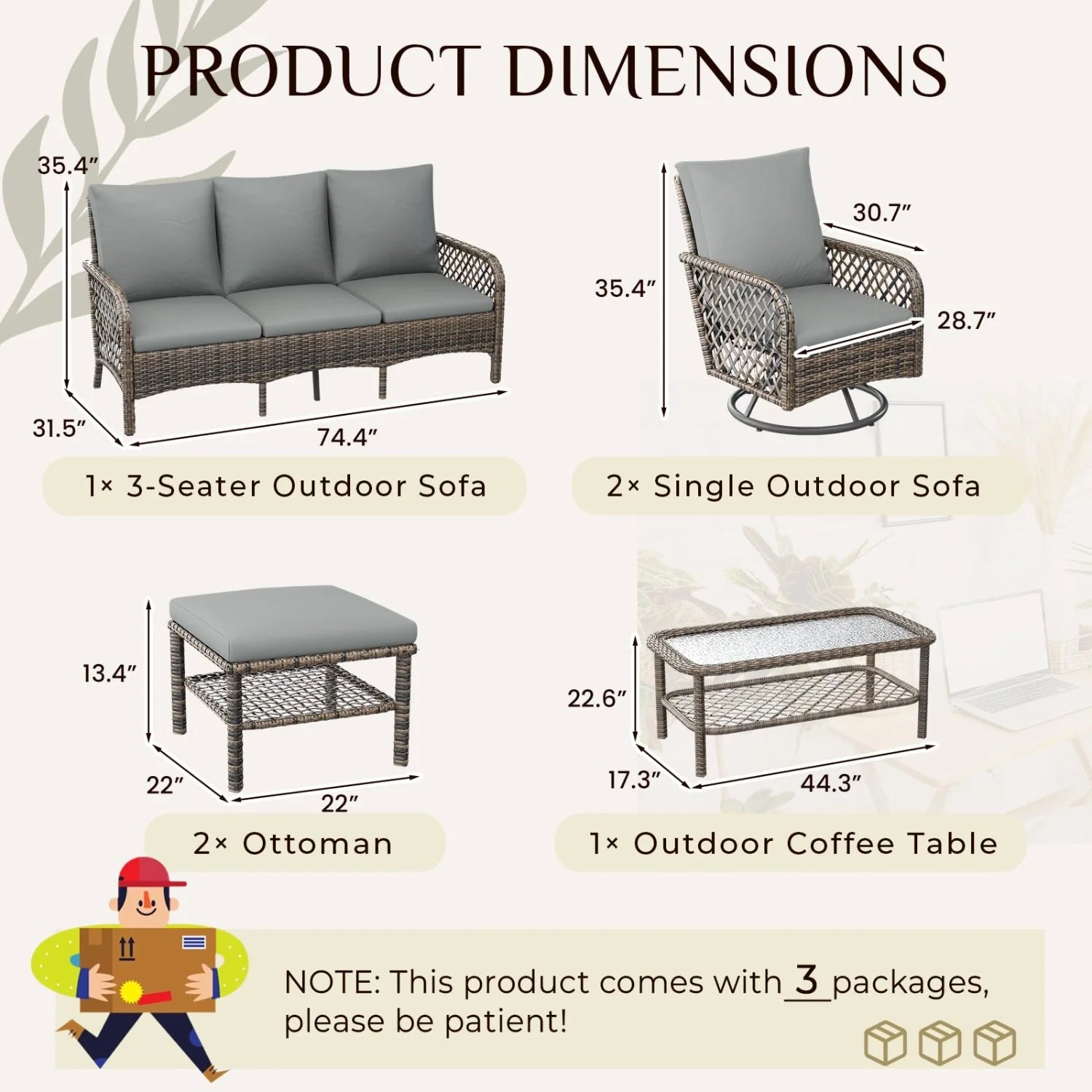 AECOJOY 7-Seat Patio Furniture Set, 6-Piece Wicker Conversation Set with Swivel Rocking Chairs & Ottoman