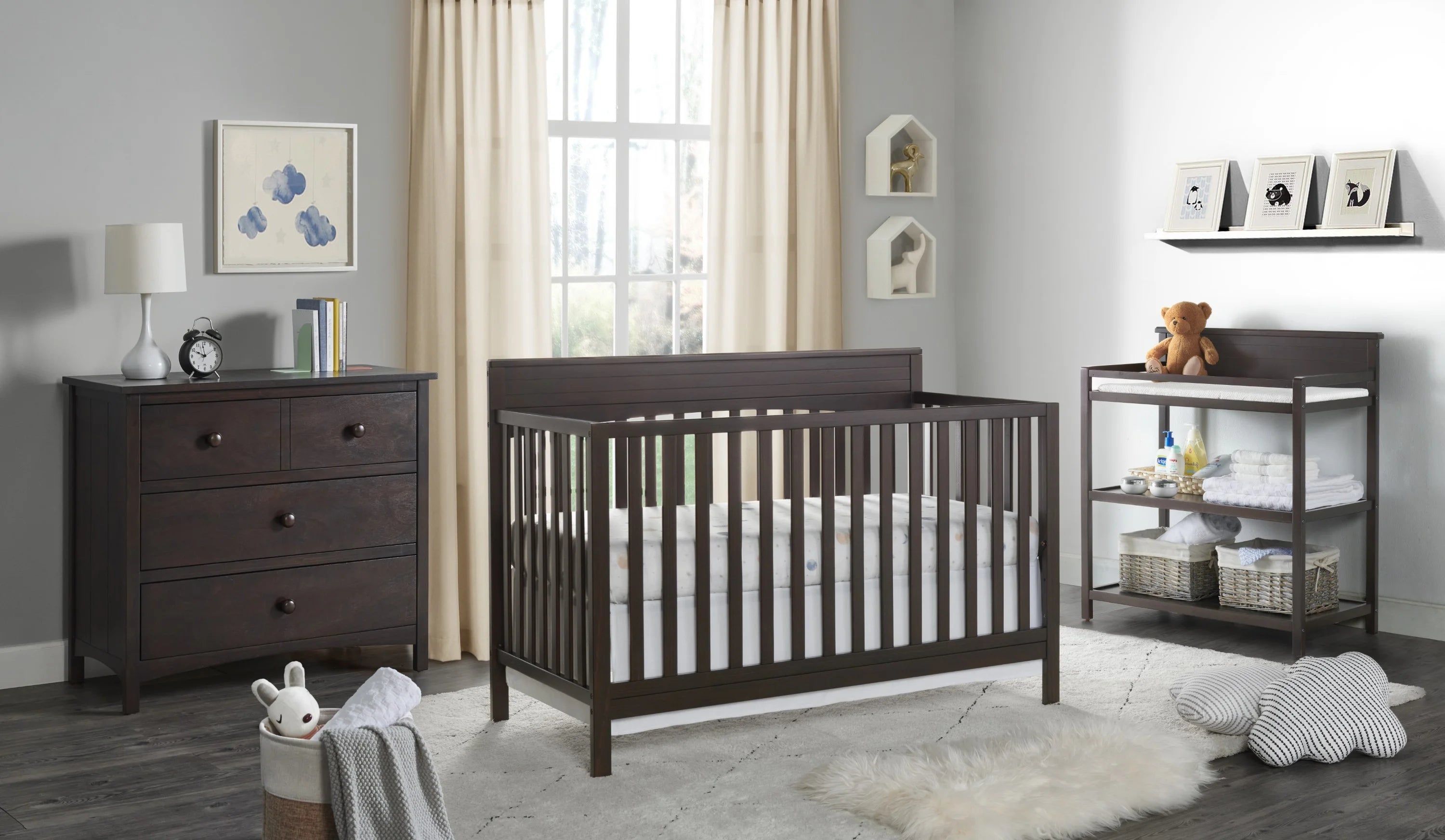 Oxford Baby Harper 4 - in - 1 Convertible Crib, Dove Gray, GREENGUARD Gold Certified, Wooden Crib