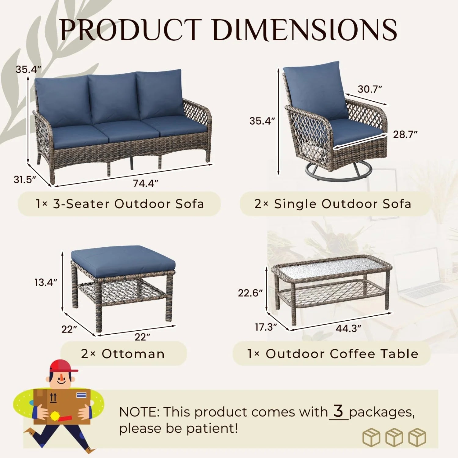 AECOJOY 7-Seat Patio Furniture Set, 6-Piece Wicker Conversation Set with Swivel Rocking Chairs & Ottoman