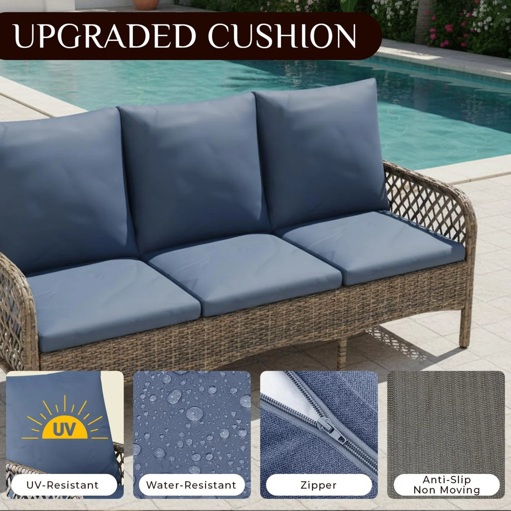 AECOJOY 7-Seat Patio Furniture Set, 6-Piece Wicker Conversation Set with Swivel Rocking Chairs & Ottoman