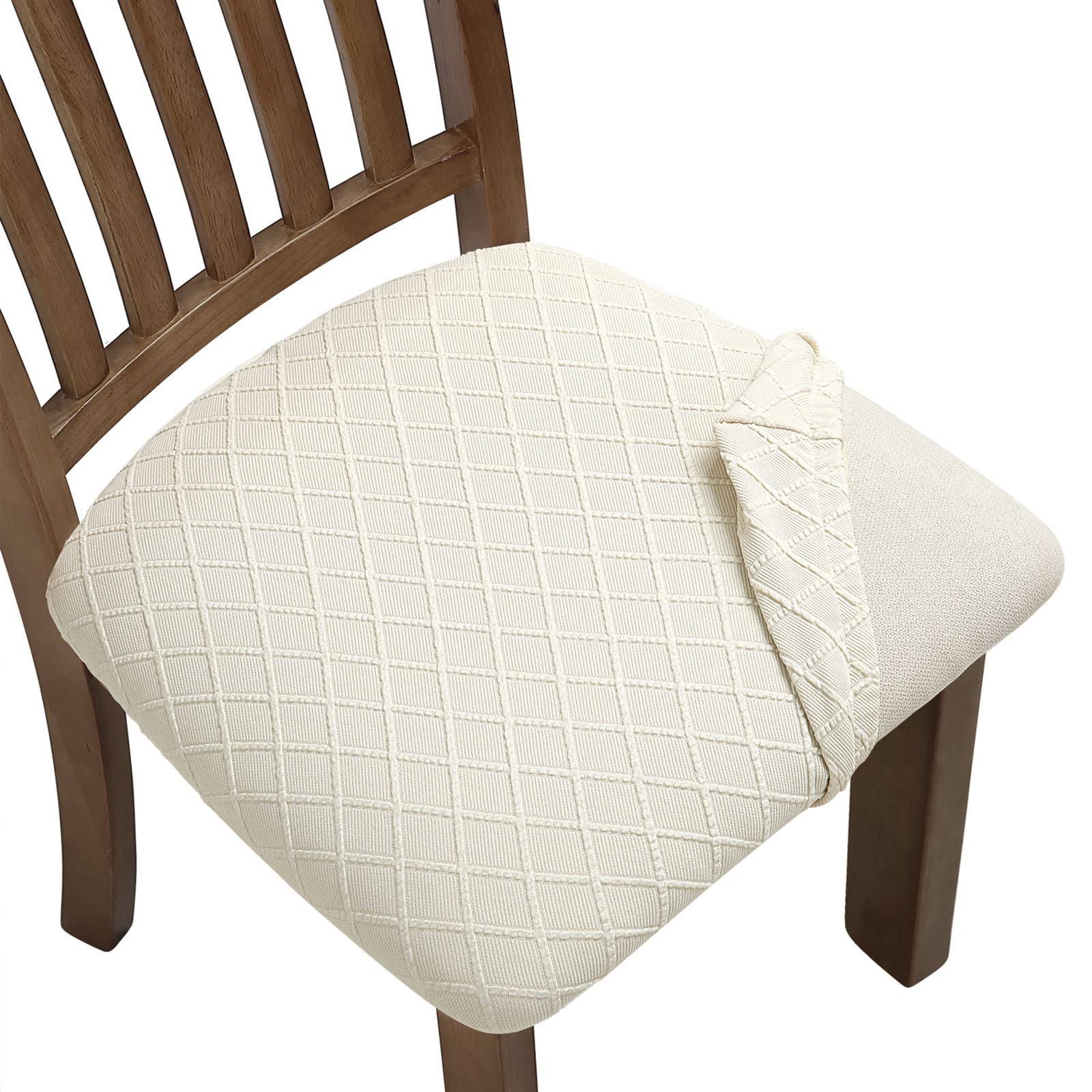 Fuloon Stretch Jacquard Chair Seat Covers,Removable Washable Anti-Dust Dinning Room Chair Seat Cushion Slipcovers (4, Beige) Main image