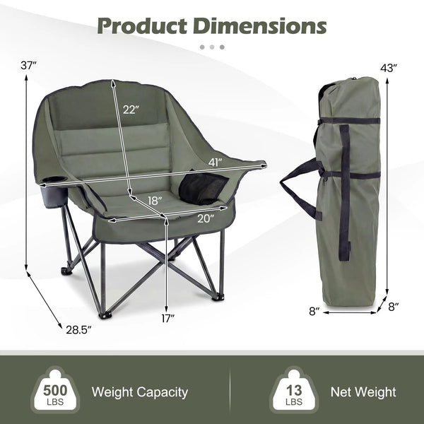 Tangkula Camping Chair | Portable Oversized Outdoor Folding Camp Chair with Padded Seat
