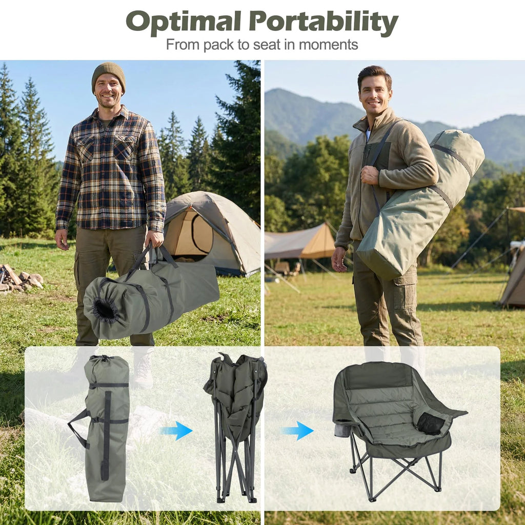 Tangkula Camping Chair | Portable Oversized Outdoor Folding Camp Chair with Padded Seat