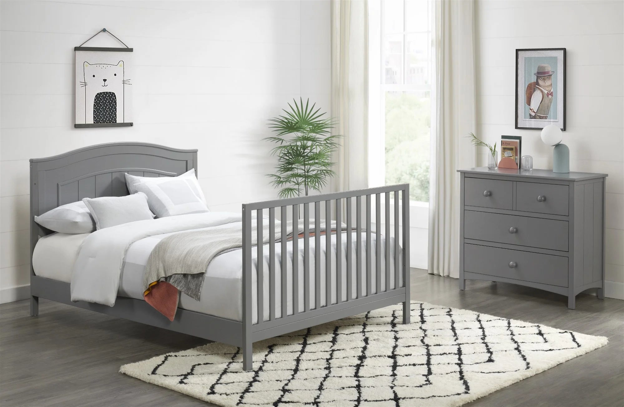 Oxford Baby North Bay 4 - in - 1 Convertible Crib, Snow White, GREENGUARD Gold Certified, Wooden Crib