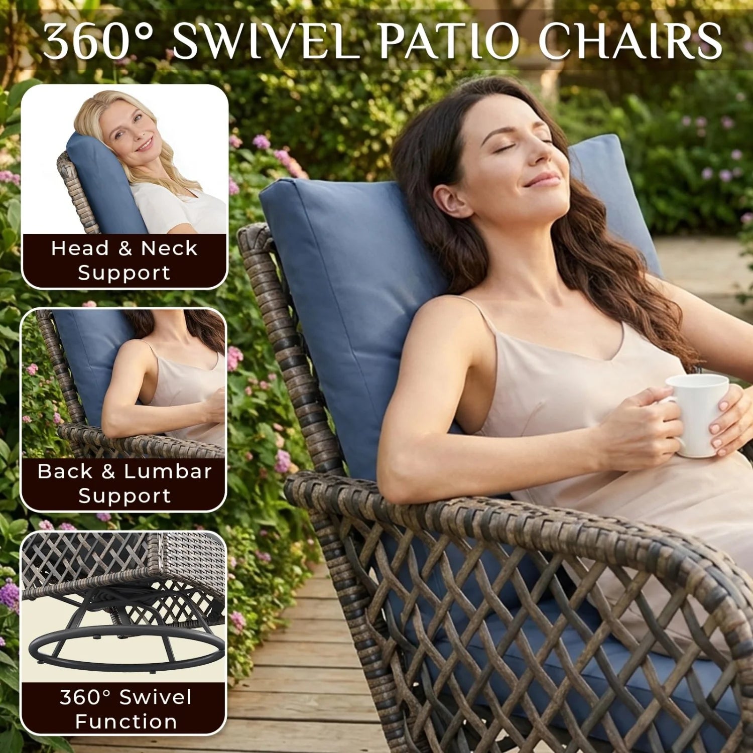 AECOJOY 7-Seat Patio Furniture Set, 6-Piece Wicker Conversation Set with Swivel Rocking Chairs & Ottoman
