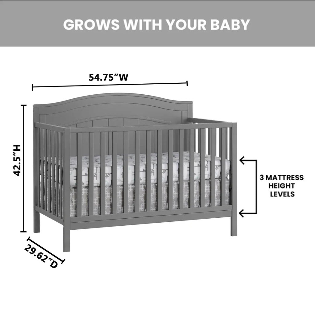 Oxford Baby North Bay 4 - in - 1 Convertible Crib, Snow White, GREENGUARD Gold Certified, Wooden Crib