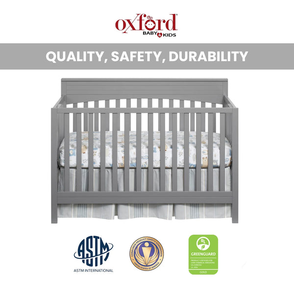 Oxford Baby Harper 4 - in - 1 Convertible Crib, Dove Gray, GREENGUARD Gold Certified, Wooden Crib