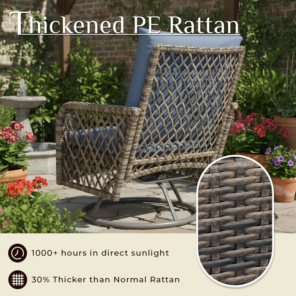 AECOJOY 7-Seat Patio Furniture Set, 6-Piece Wicker Conversation Set with Swivel Rocking Chairs & Ottoman