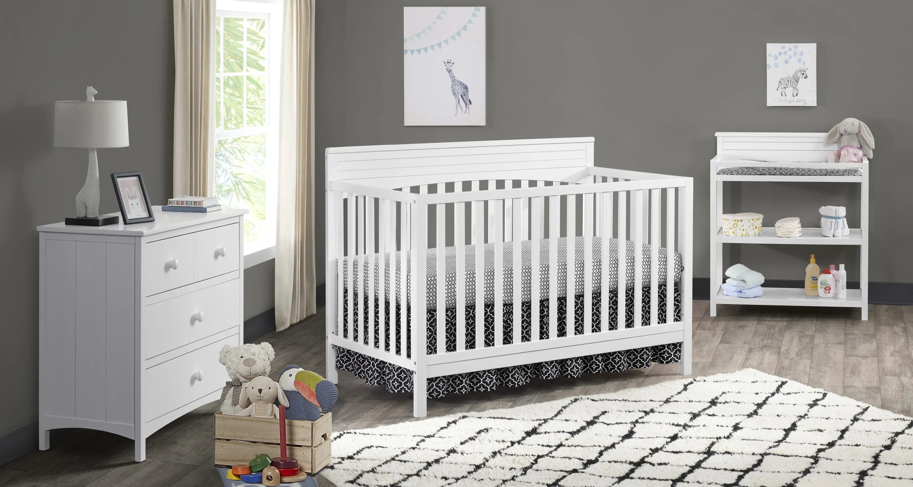 Oxford Baby Harper 4 - in - 1 Convertible Crib, Dove Gray, GREENGUARD Gold Certified, Wooden Crib