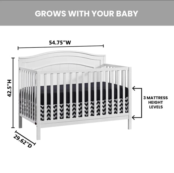 Oxford Baby North Bay 4 - in - 1 Convertible Crib, Snow White, GREENGUARD Gold Certified, Wooden Crib