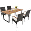 Outdoor Wicker Chair & Dining Table Set, Acacia Wood Tabletop & Armrests, 2” Umbrella Hole