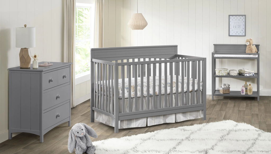 Oxford Baby Harper 4 - in - 1 Convertible Crib, Dove Gray, GREENGUARD Gold Certified, Wooden Crib