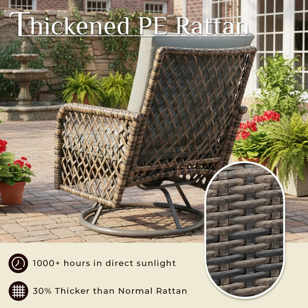 AECOJOY 7-Seat Patio Furniture Set, 6-Piece Wicker Conversation Set with Swivel Rocking Chairs & Ottoman