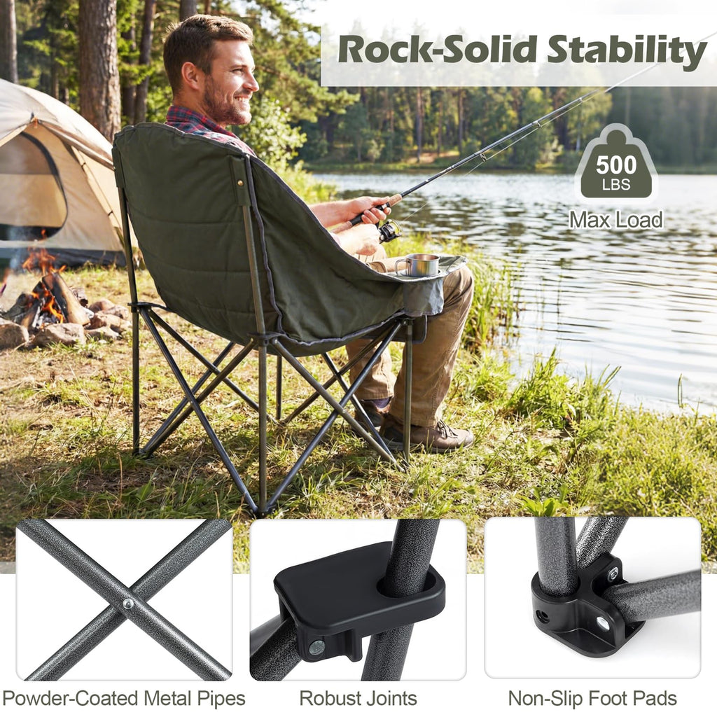 Tangkula Camping Chair | Portable Oversized Outdoor Folding Camp Chair with Padded Seat
