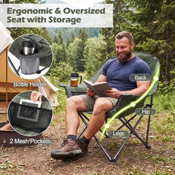 Tangkula Camping Chair | Portable Oversized Outdoor Folding Camp Chair with Padded Seat