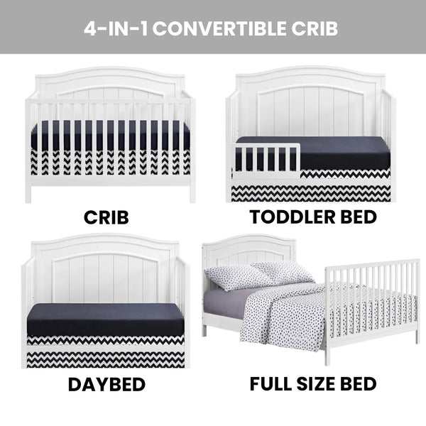 Oxford Baby North Bay 4 - in - 1 Convertible Crib, Snow White, GREENGUARD Gold Certified, Wooden Crib