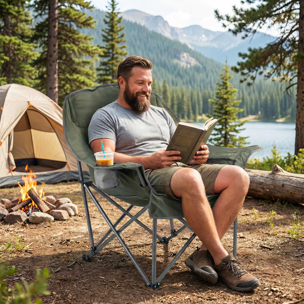 Tangkula Camping Chair | Portable Oversized Outdoor Folding Camp Chair with Padded Seat