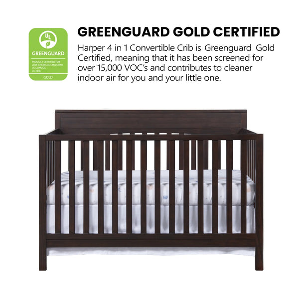 Oxford Baby Harper 4 - in - 1 Convertible Crib, Dove Gray, GREENGUARD Gold Certified, Wooden Crib