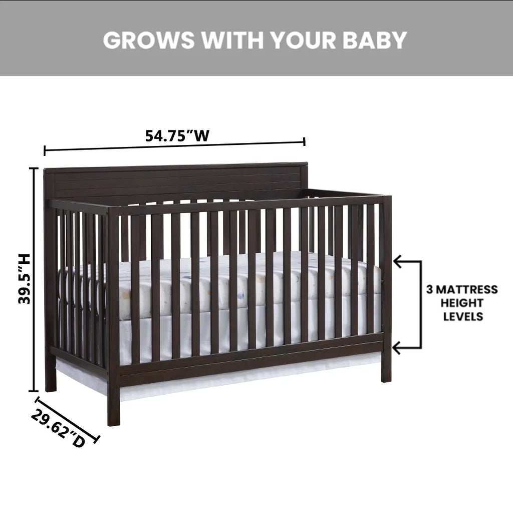 Oxford Baby Harper 4 - in - 1 Convertible Crib, Dove Gray, GREENGUARD Gold Certified, Wooden Crib