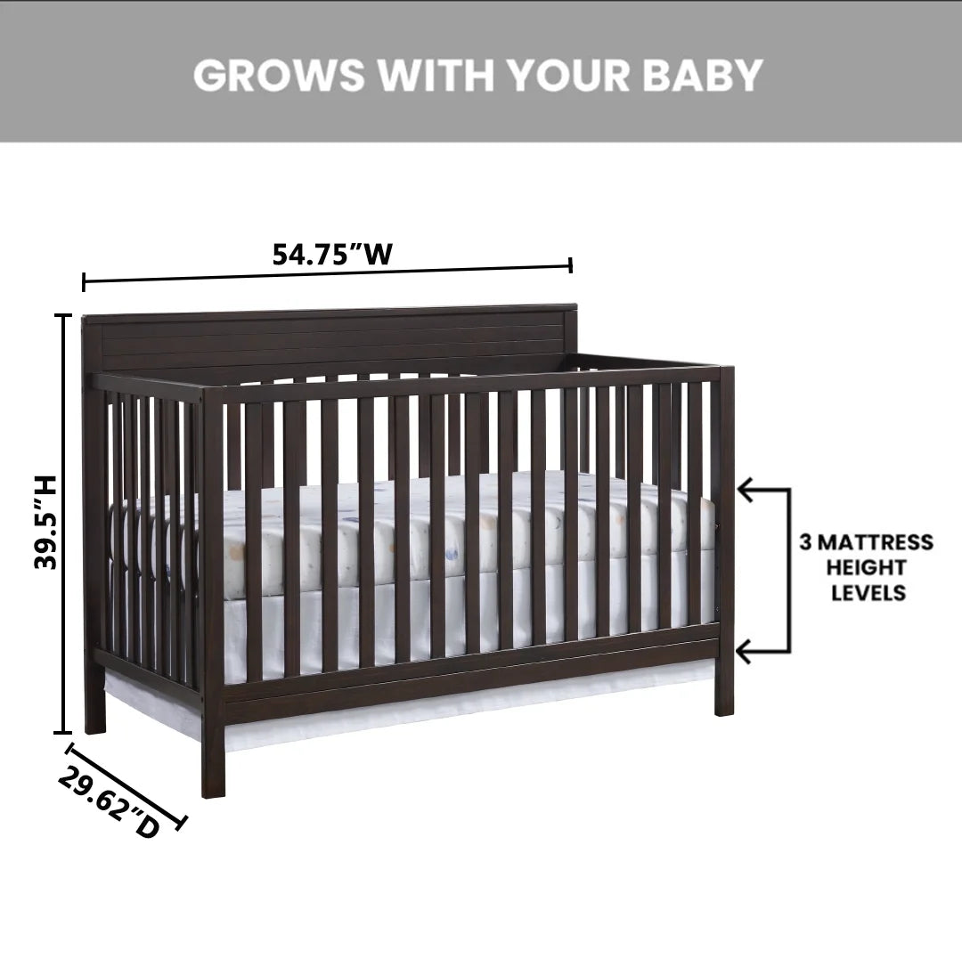 Oxford Baby Harper 4 - in - 1 Convertible Crib, Dove Gray, GREENGUARD Gold Certified, Wooden Crib