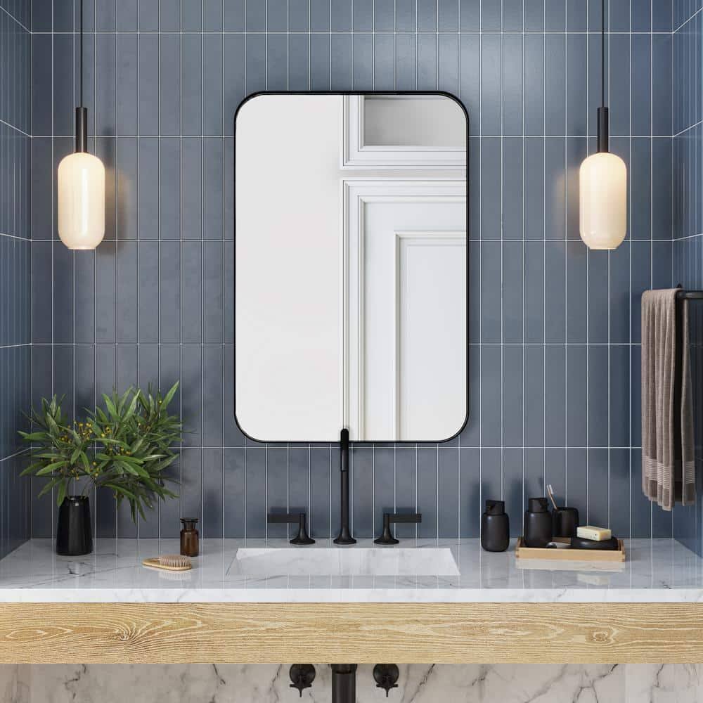 Better Bevel Wall Mirror | Bathroom Vanity Mirror | Black Metal Frame | 16" x 24" Rectangle Main image