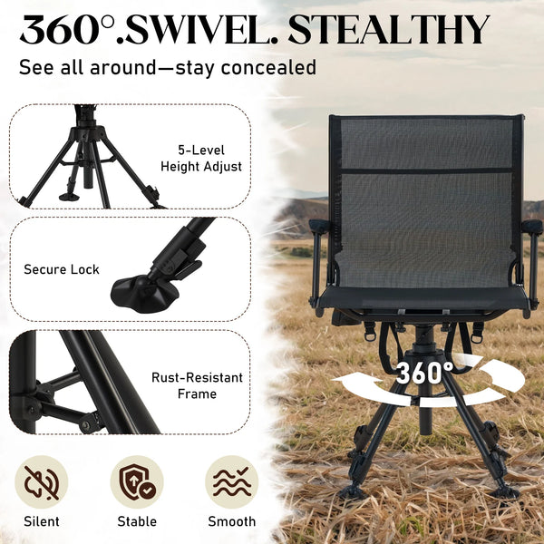 AECOJOY Lightweight Hunting Chair Without Cushion, Foldable & Rotating, Quiet Design for Deer Blind