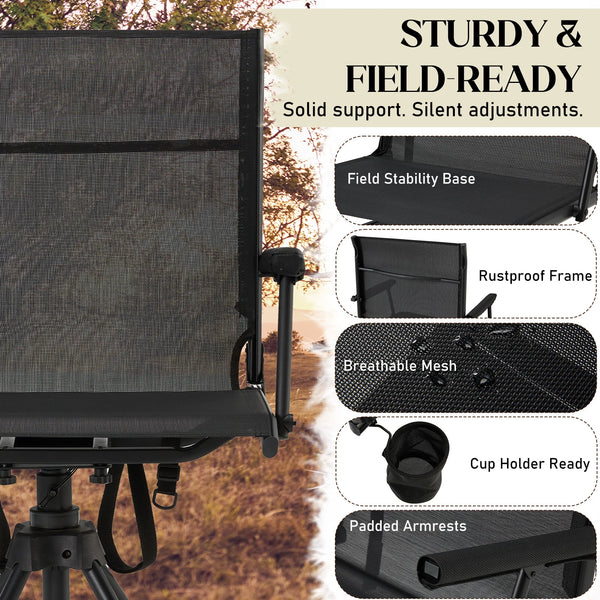 AECOJOY Lightweight Hunting Chair Without Cushion, Foldable & Rotating, Quiet Design for Deer Blind