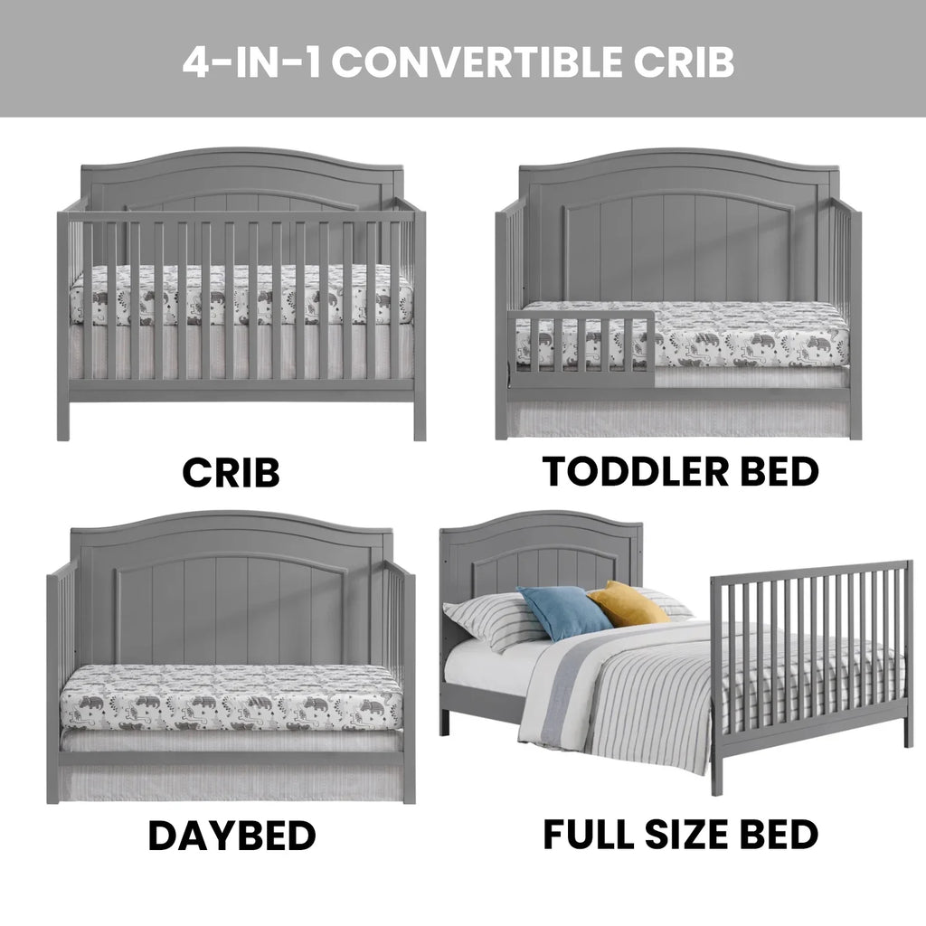 Oxford Baby North Bay 4 - in - 1 Convertible Crib, Snow White, GREENGUARD Gold Certified, Wooden Crib