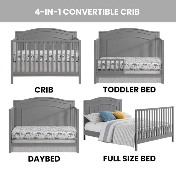 Oxford Baby North Bay 4 - in - 1 Convertible Crib, Snow White, GREENGUARD Gold Certified, Wooden Crib