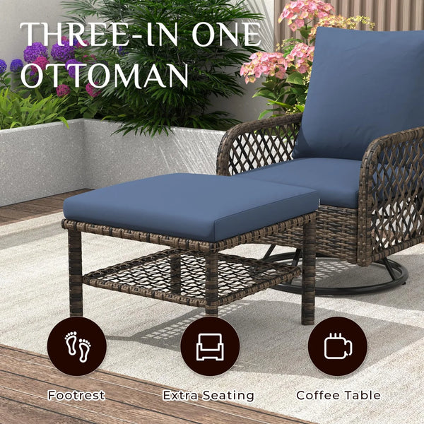 AECOJOY 7-Seat Patio Furniture Set, 6-Piece Wicker Conversation Set with Swivel Rocking Chairs & Ottoman