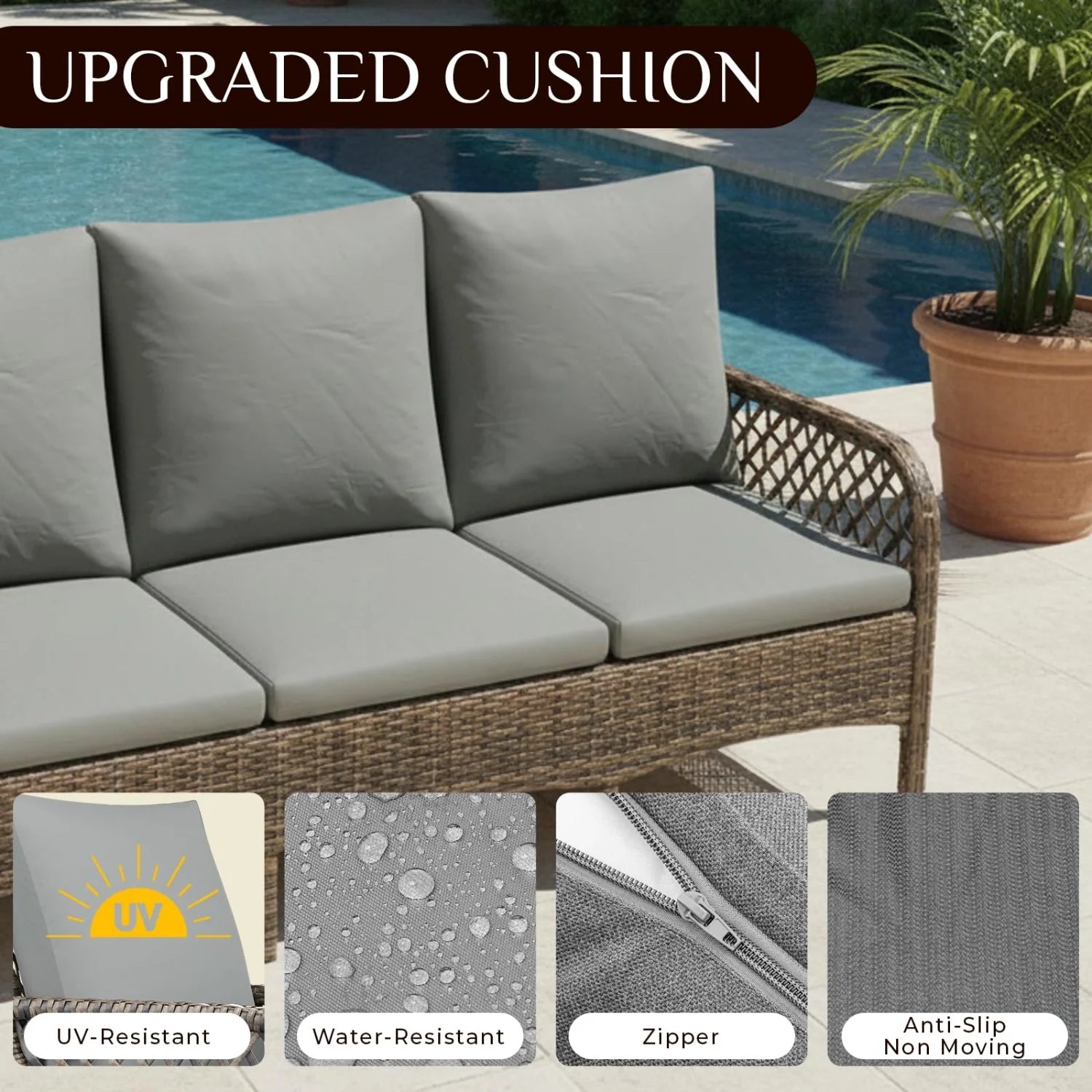 AECOJOY 7-Seat Patio Furniture Set, 6-Piece Wicker Conversation Set with Swivel Rocking Chairs & Ottoman