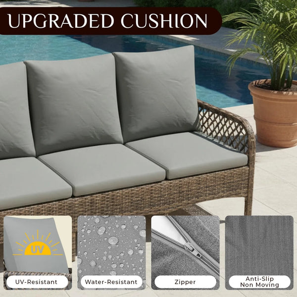 AECOJOY 7-Seat Patio Furniture Set, 6-Piece Wicker Conversation Set with Swivel Rocking Chairs & Ottoman