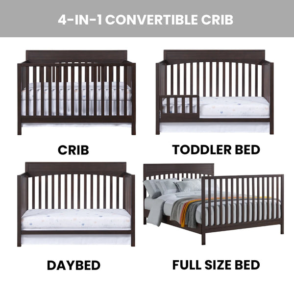 Oxford Baby Harper 4 - in - 1 Convertible Crib, Dove Gray, GREENGUARD Gold Certified, Wooden Crib