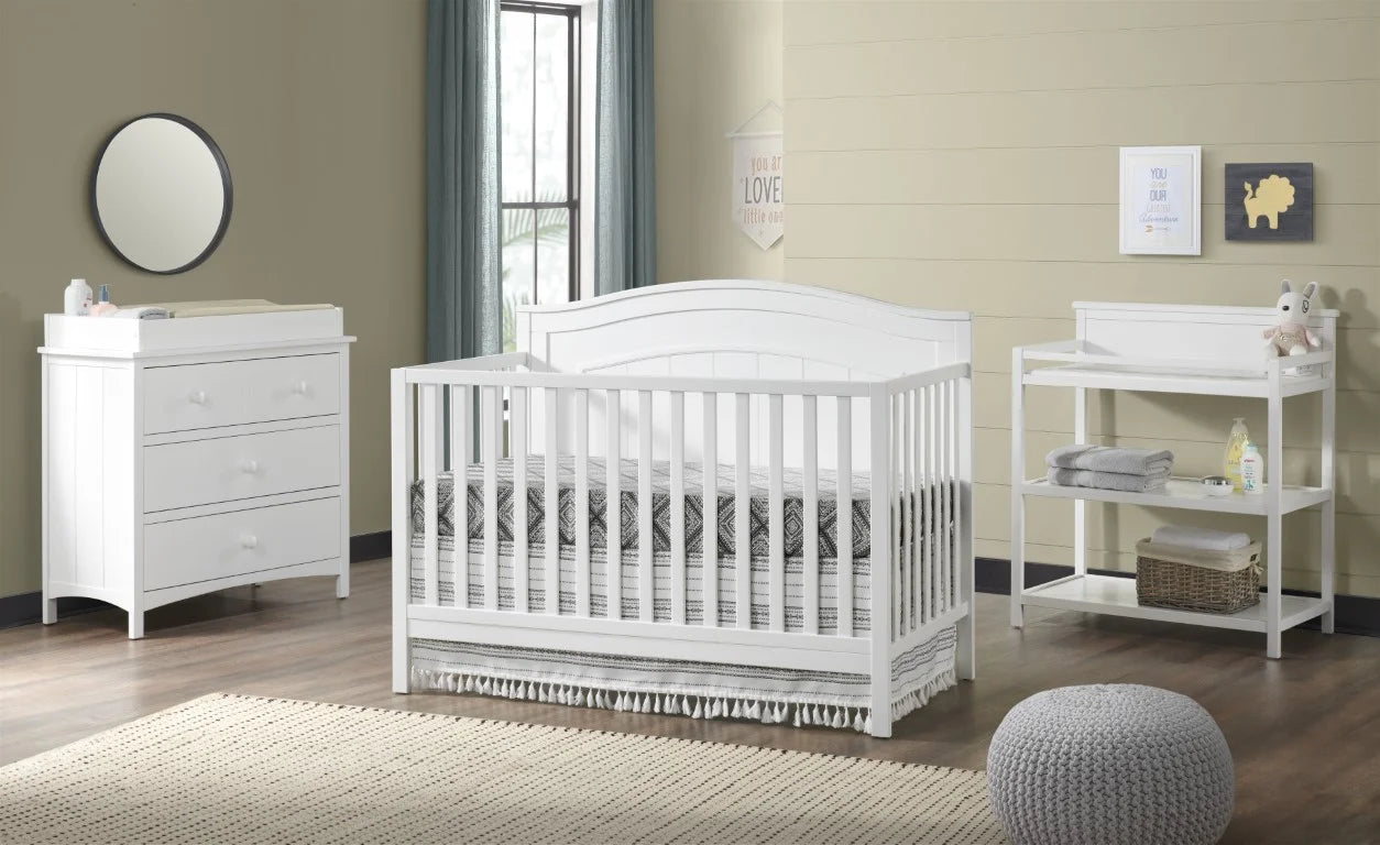 Oxford Baby North Bay 4 - in - 1 Convertible Crib, Snow White, GREENGUARD Gold Certified, Wooden Crib