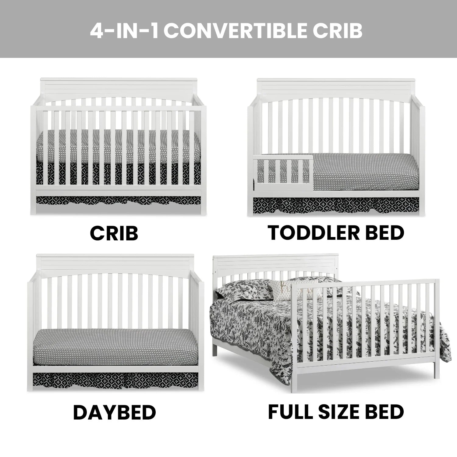 Oxford Baby Harper 4 - in - 1 Convertible Crib, Dove Gray, GREENGUARD Gold Certified, Wooden Crib