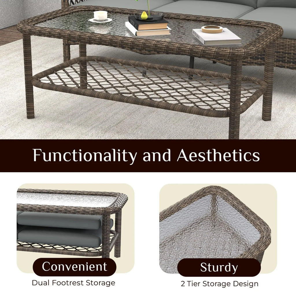 AECOJOY 7-Seat Patio Furniture Set, 6-Piece Wicker Conversation Set with Swivel Rocking Chairs & Ottoman
