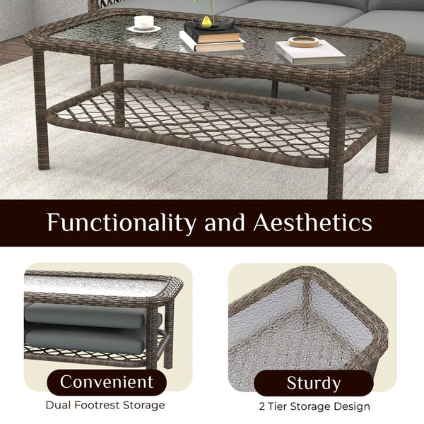 AECOJOY 7-Seat Patio Furniture Set, 6-Piece Wicker Conversation Set with Swivel Rocking Chairs & Ottoman