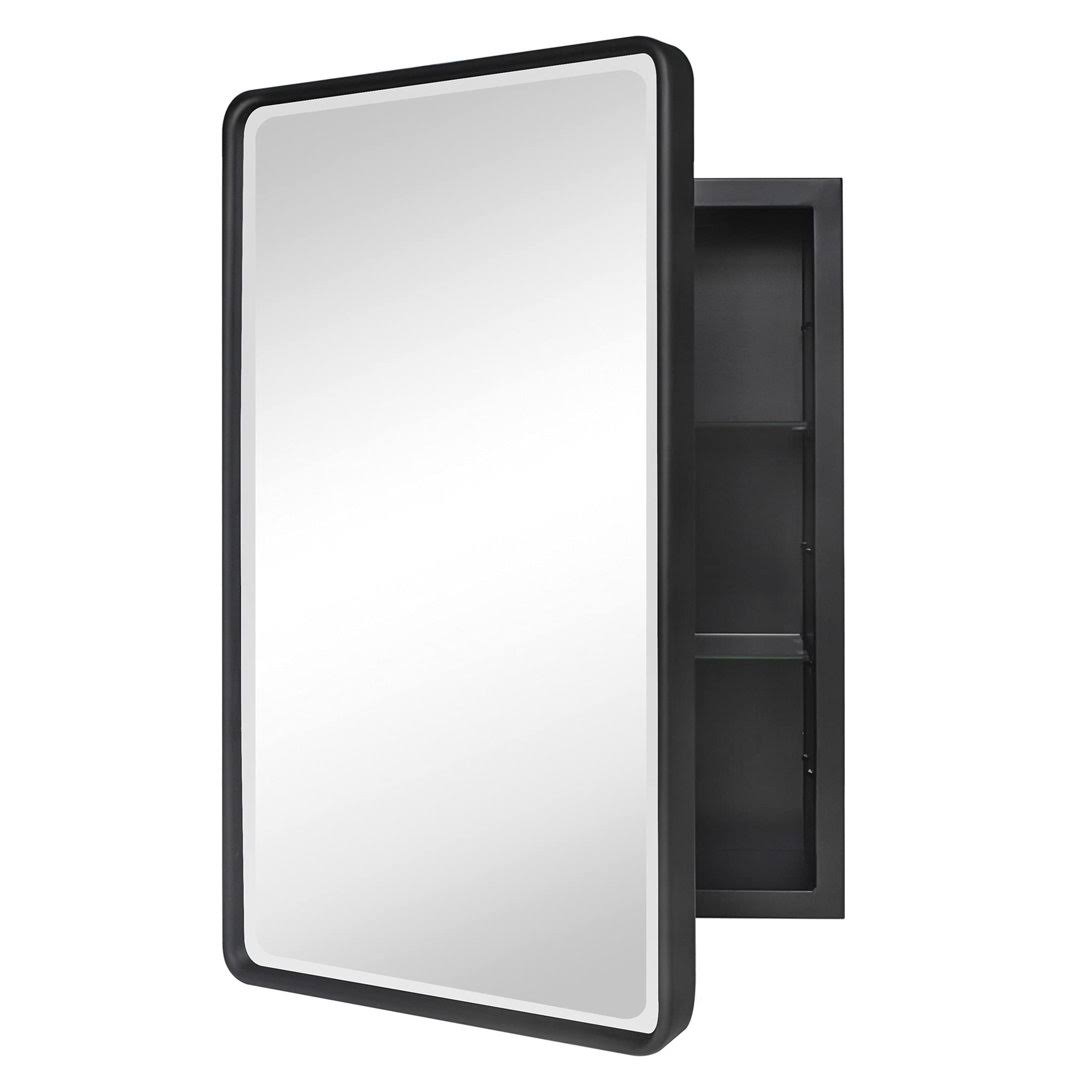 17 Stories A39BA38332624A249F6315583C1179BF Farmhouse Recessed Metal Bathroom Medicine Cabinets with Mirror with Adjustable Tempered Glass Shelves Main image
