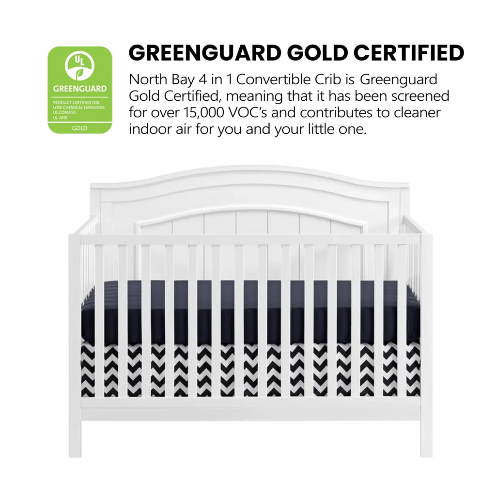 Oxford Baby North Bay 4 - in - 1 Convertible Crib, Snow White, GREENGUARD Gold Certified, Wooden Crib