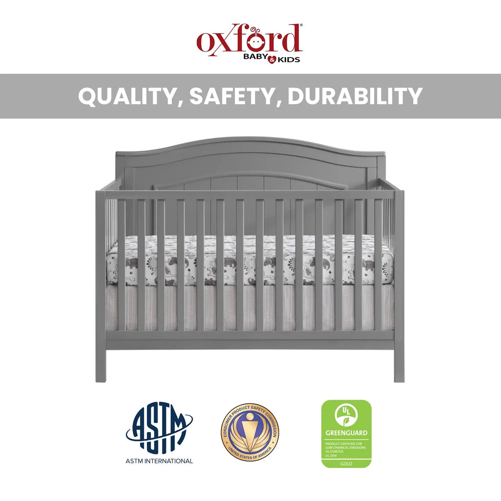 Oxford Baby North Bay 4 - in - 1 Convertible Crib, Snow White, GREENGUARD Gold Certified, Wooden Crib