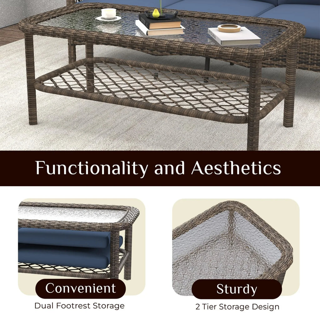 AECOJOY 7-Seat Patio Furniture Set, 6-Piece Wicker Conversation Set with Swivel Rocking Chairs & Ottoman