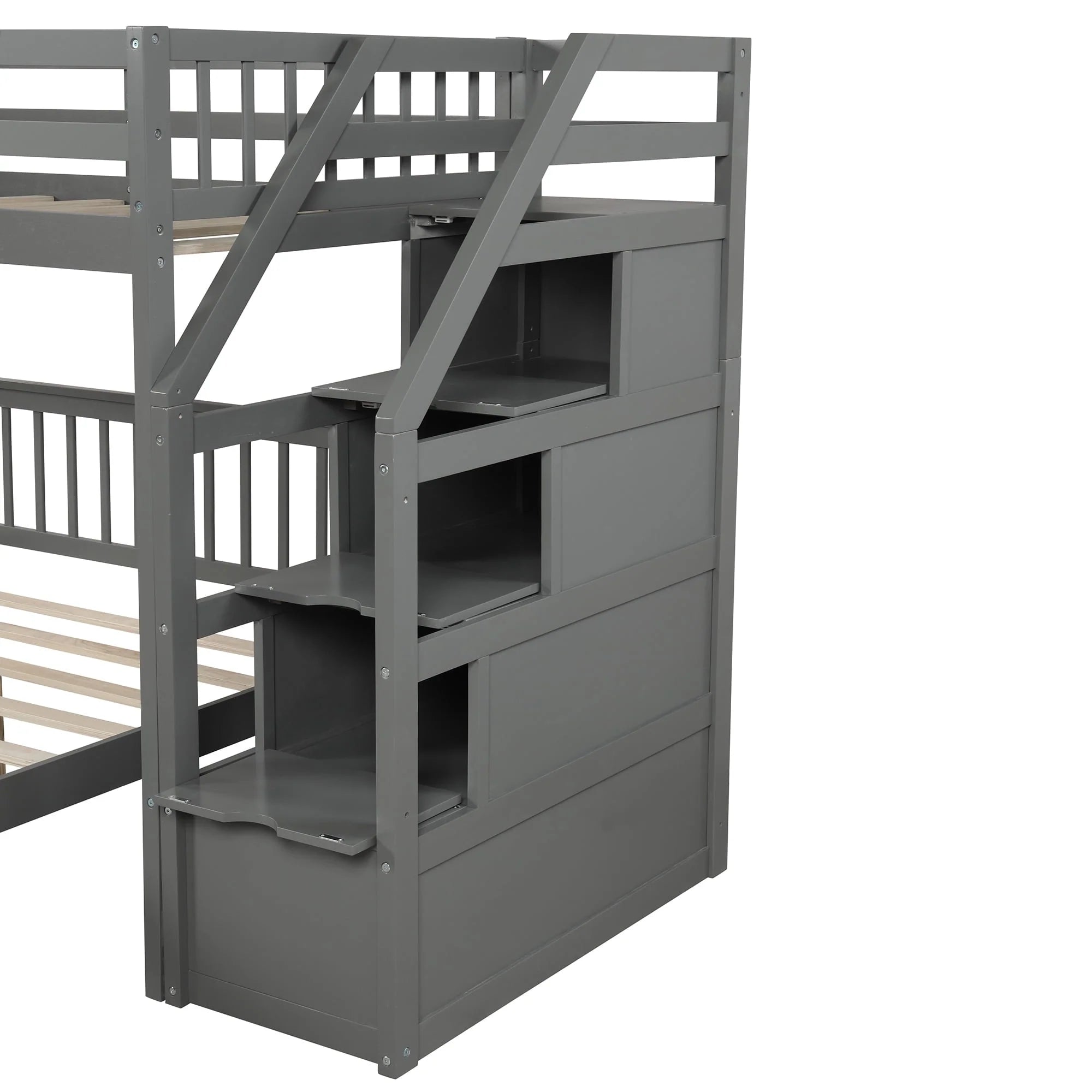 Euroco Wood Stairway Twin Loft Bed with Full Platform and Drawer