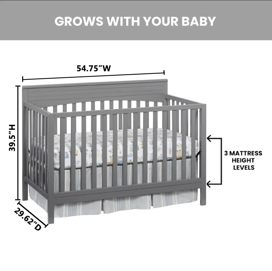 Oxford Baby Harper 4 - in - 1 Convertible Crib, Dove Gray, GREENGUARD Gold Certified, Wooden Crib