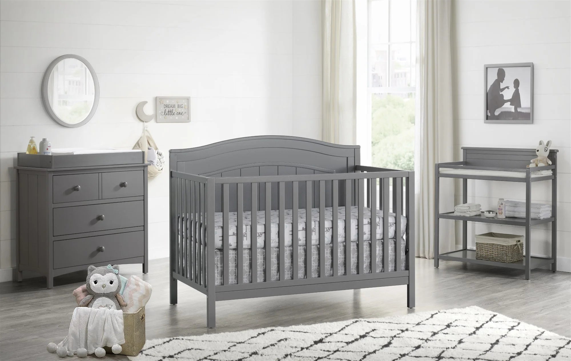Oxford Baby North Bay 4 - in - 1 Convertible Crib, Snow White, GREENGUARD Gold Certified, Wooden Crib