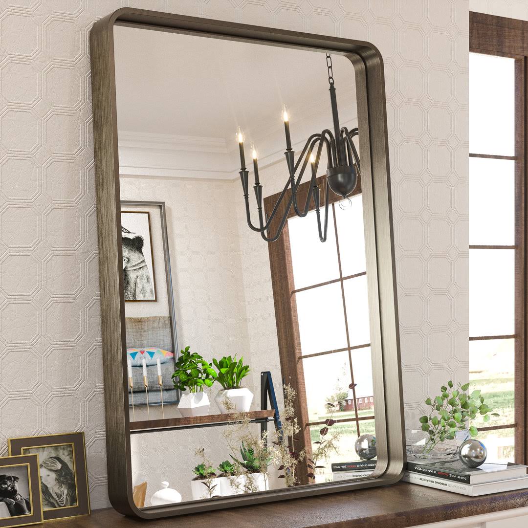 Tyro Bathroom Decorative Home Decor Corner Hangs Accent Mirror Latitude Run Finish: Bronze, Size: 30" x 36" Main image